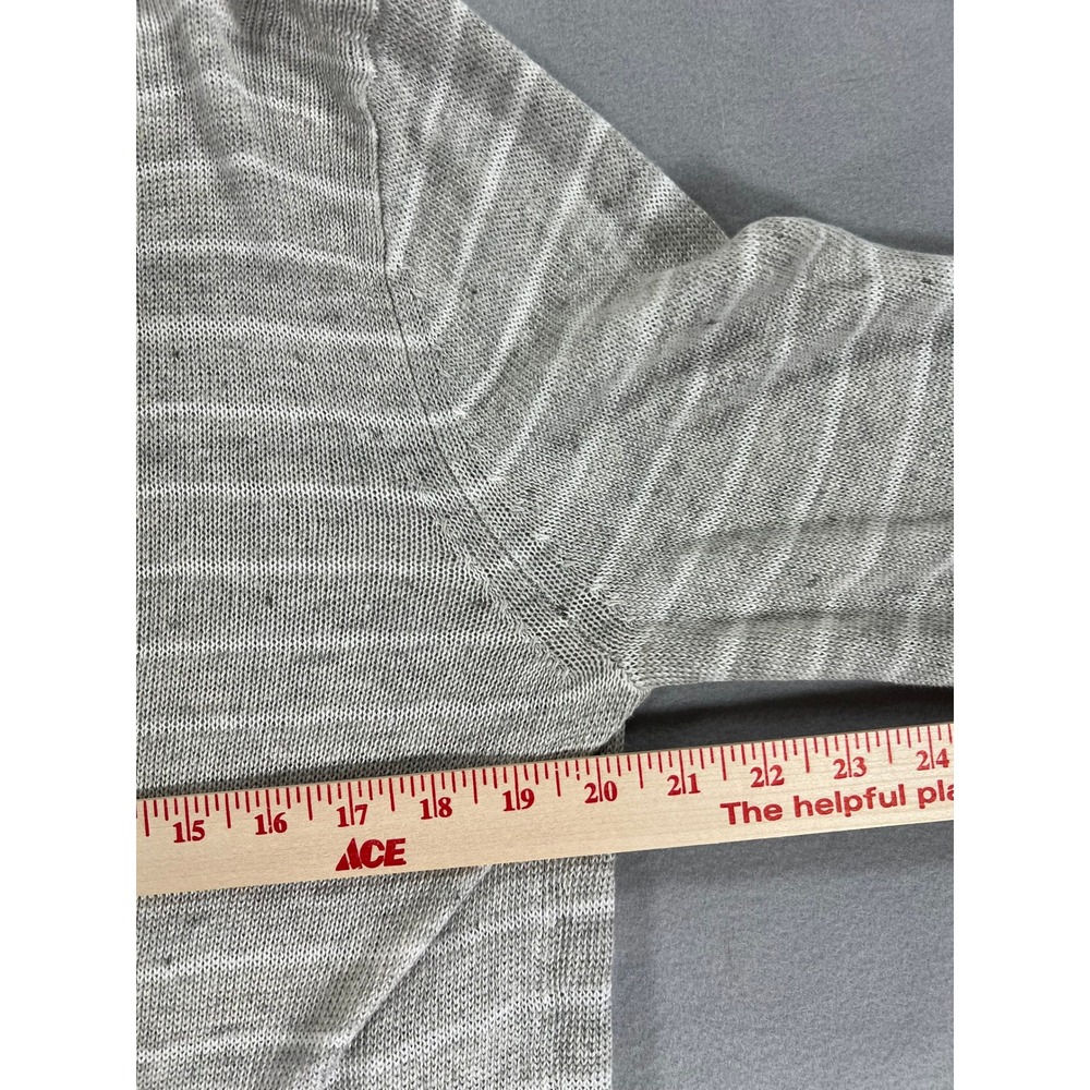 Vince Mens Grey White Striped 100% Linen Long Sleeve Crew Neck Sweater Size M - Picture 4 of 9
